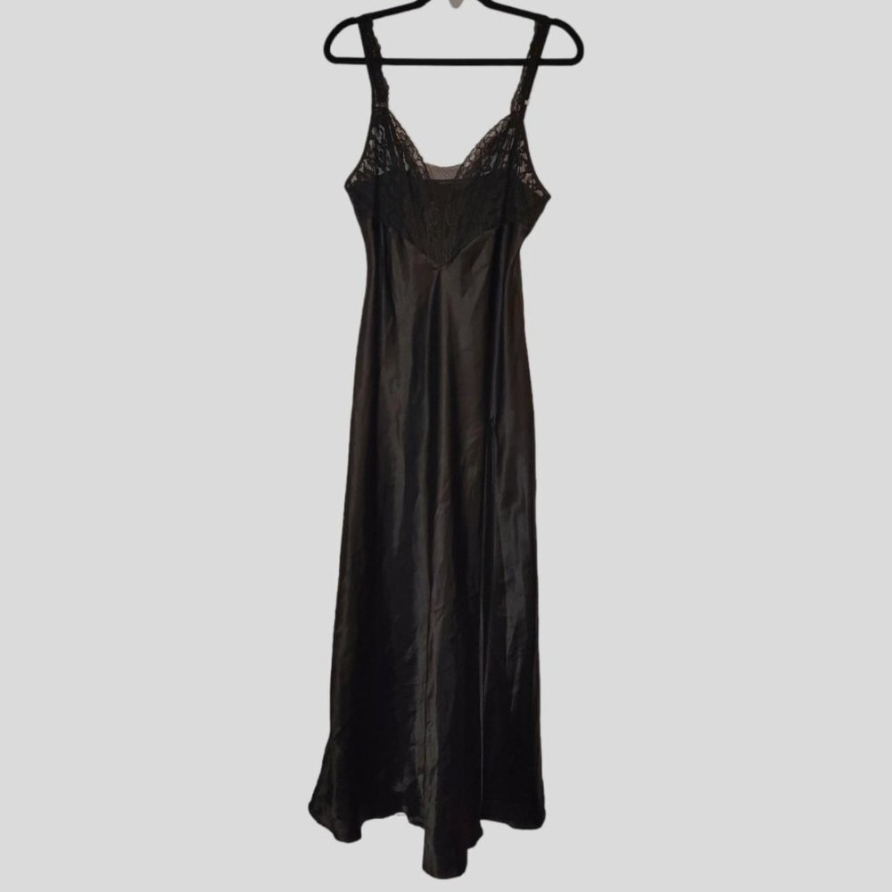 Vintage Black Satin Maxi Lace Slip 🖤